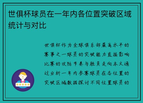 世俱杯球员在一年内各位置突破区域统计与对比